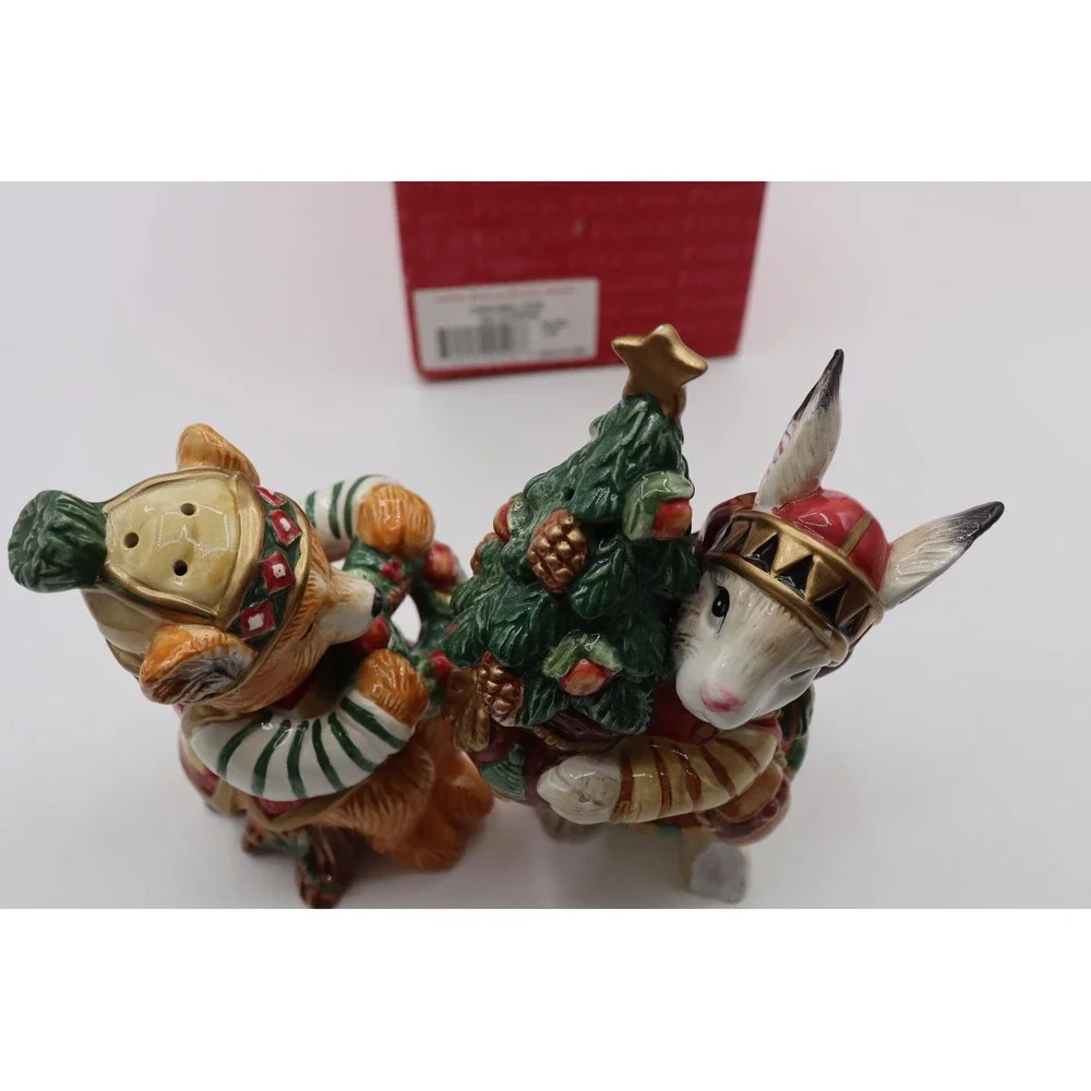 Vintage Fitz & Floyd Christmas Lodge S/P Shakers Original Box *See Description*